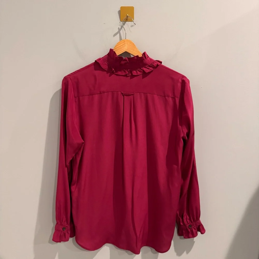 NEW J. Crew Classic-Fit Ruffle Neck Silk Popover Shirt in Pink, Size 4
